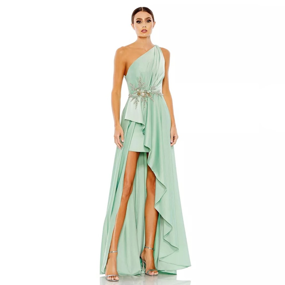 Mac Duggal One Shoulder Mint Dress with Embellishments